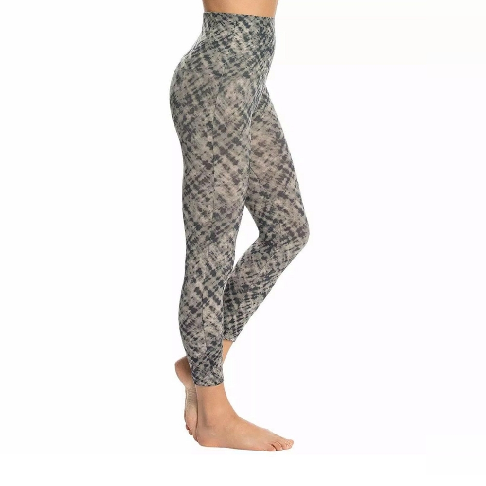 SPANX Seamless Cropped Watercolor Leggings Abstract Layering Black Gray XL 10 12